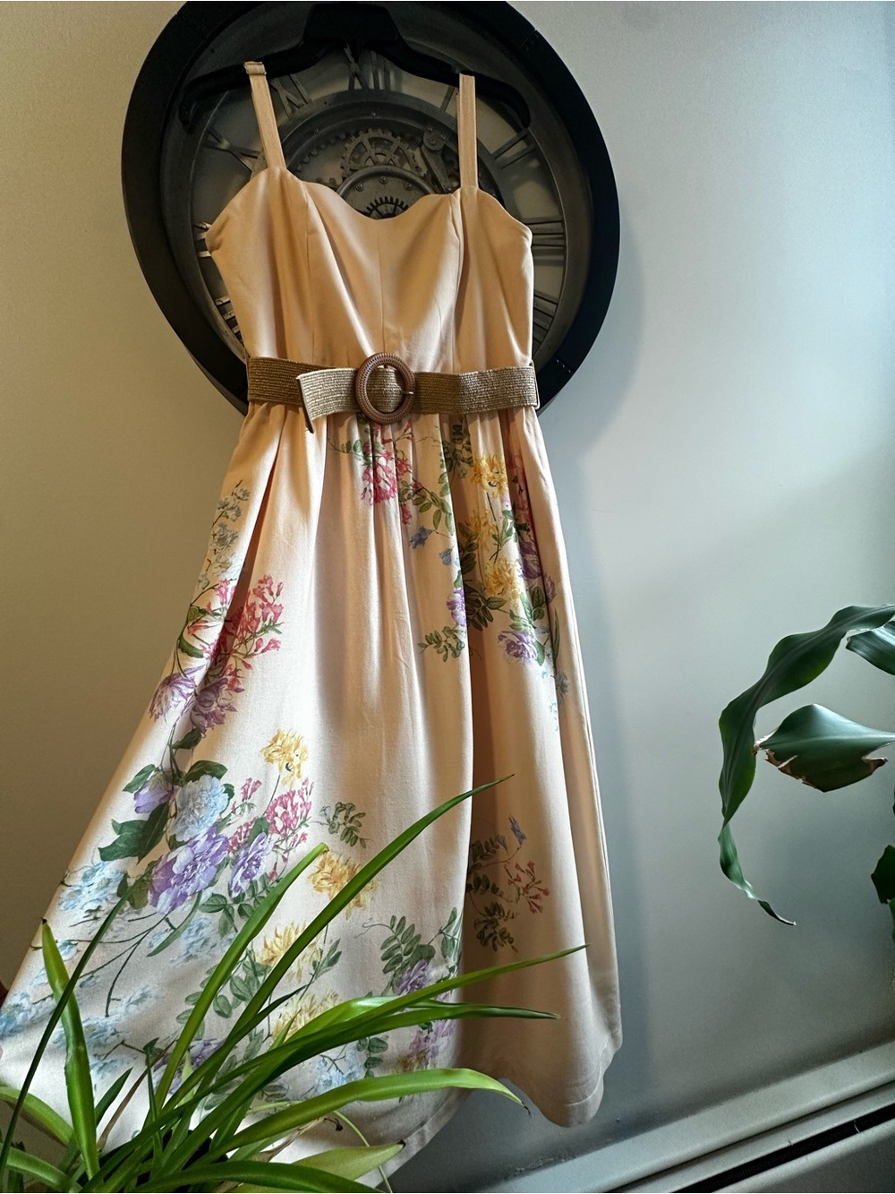 Girls Cream Floral Sundress with Belt